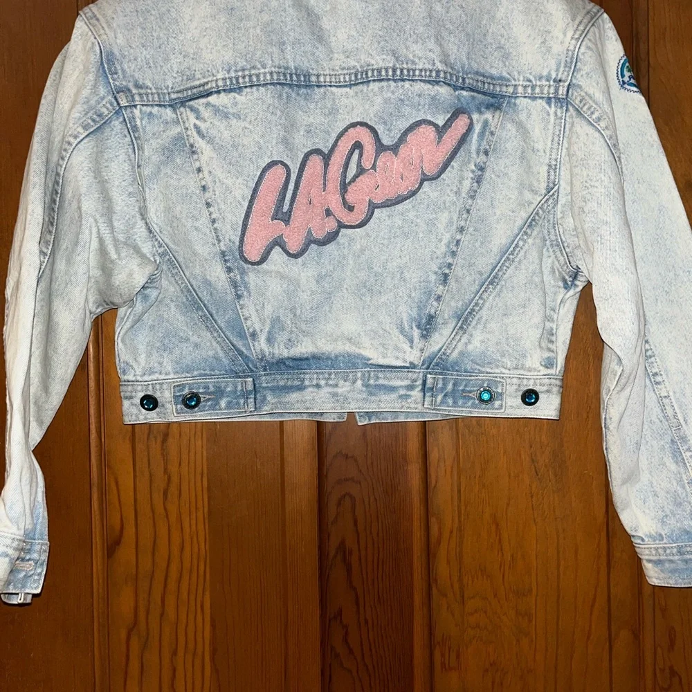 Vintage 1980s L.A. LA Gear Stone Acid Washed Denim Jean Jacket S Small - Picture 3 of 6